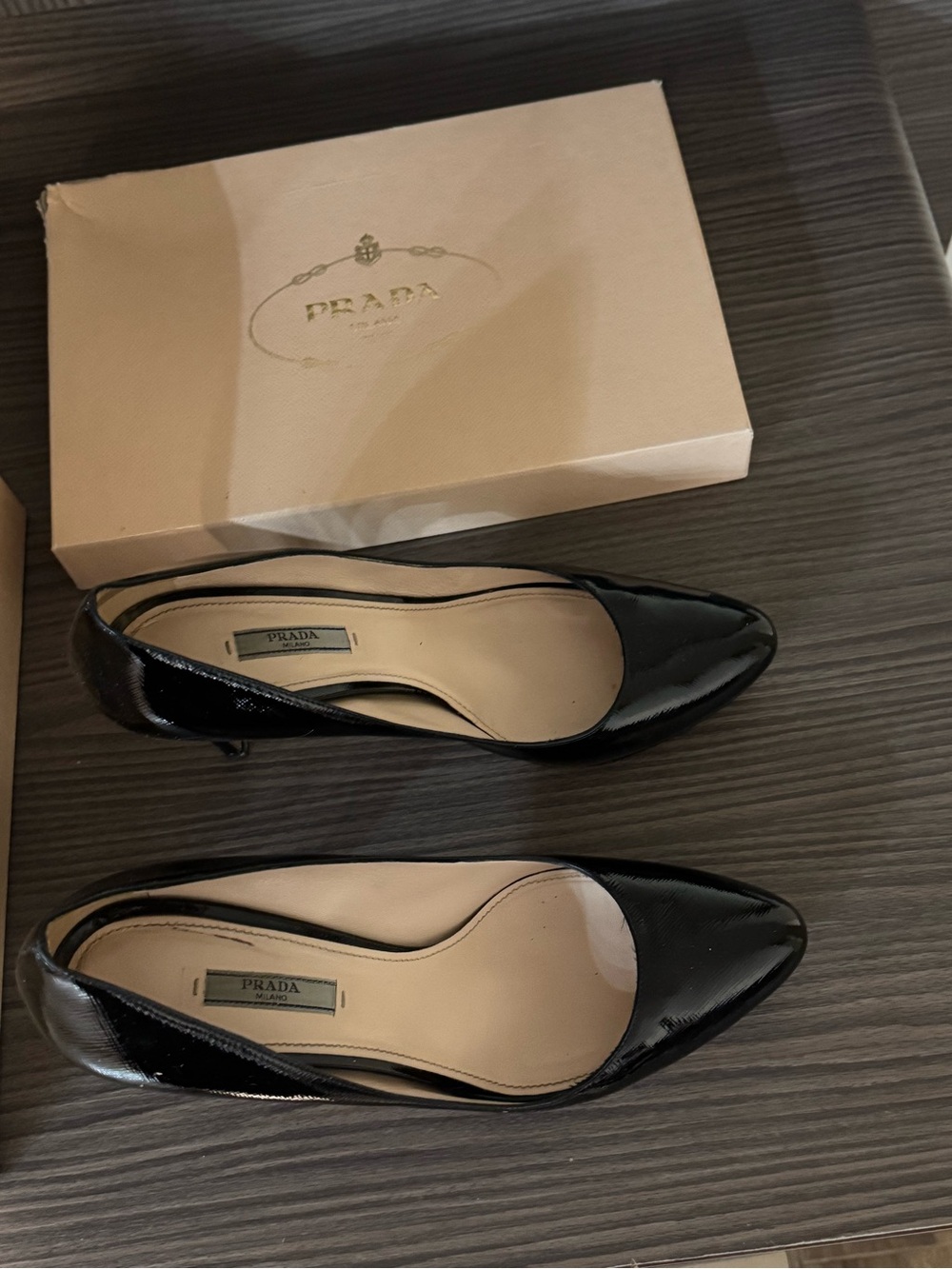Prada Black Patent Leather Pointed-Toe Pumps